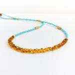 Turquoise Gold Topaz Tiny Seed Beads Necklace,