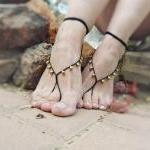 Oriental Beaded Crochet Barefoot Sandals. Belly..